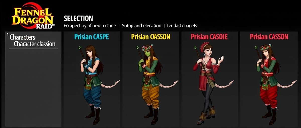 Fennel Dragon Raid Character Classes Fennel Dragon Raid character selection screen showing all five character classes in traditional Indian attire